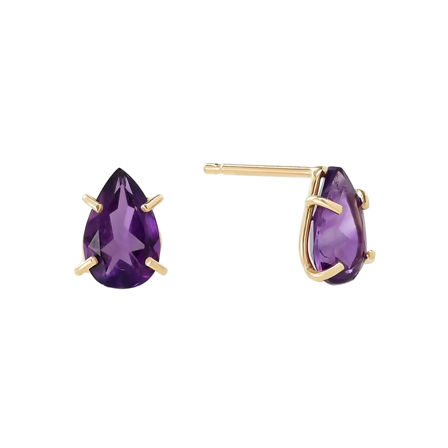 14k Pear Amethyst Studs