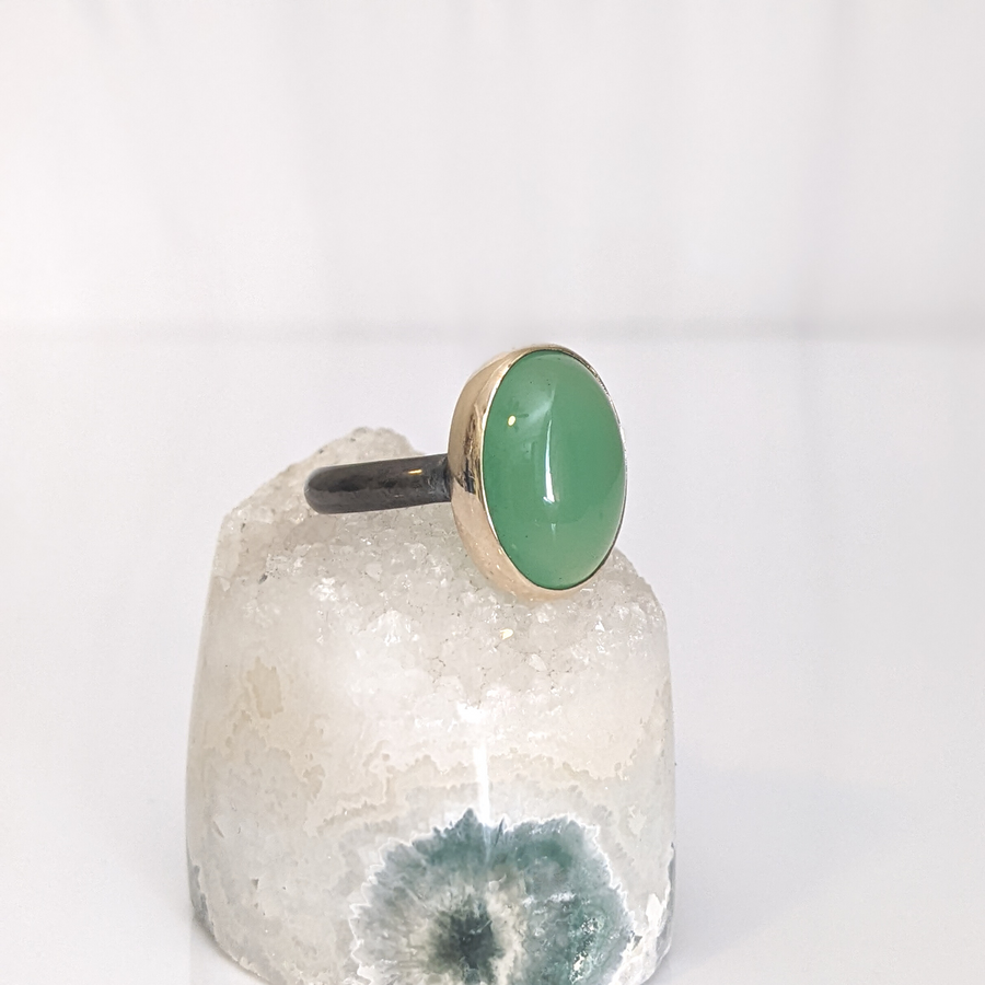 One-Of-A-Kind Bright Green Chalcedony Ring