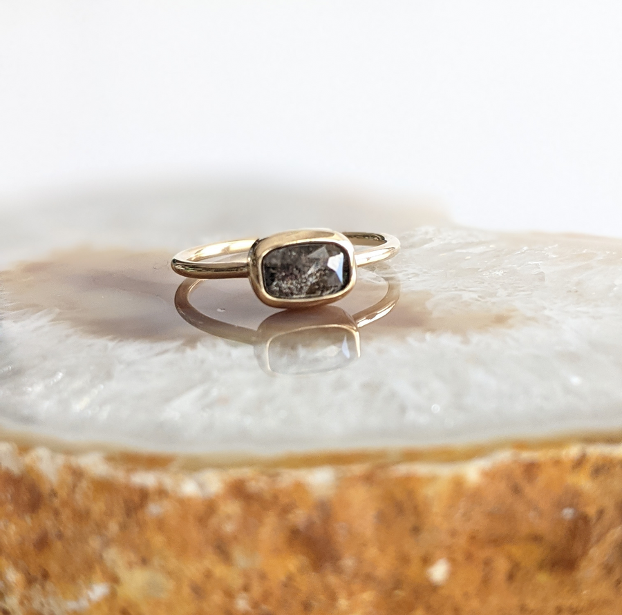 One-of-a-kind Oval Salt and Pepper Diamond Ring