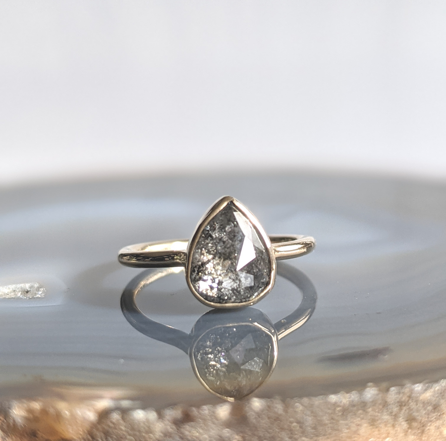 One-of-a-kind Pear Salt and Pepper Diamond Ring