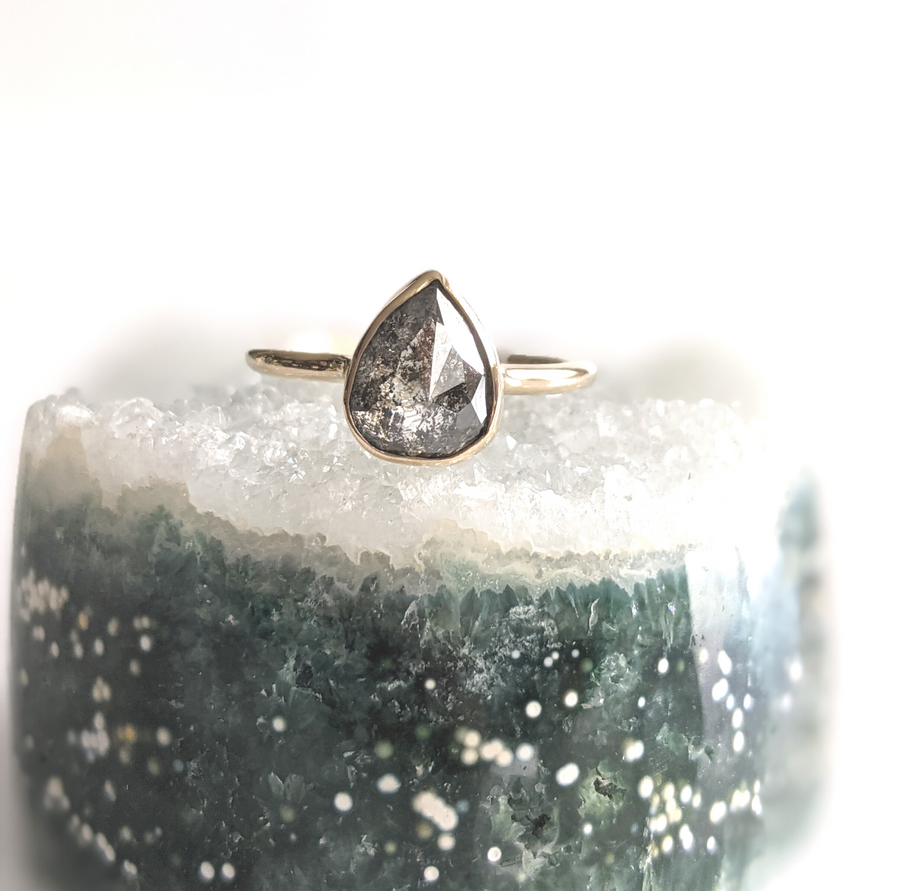 One-of-a-kind Pear Salt and Pepper Diamond Ring